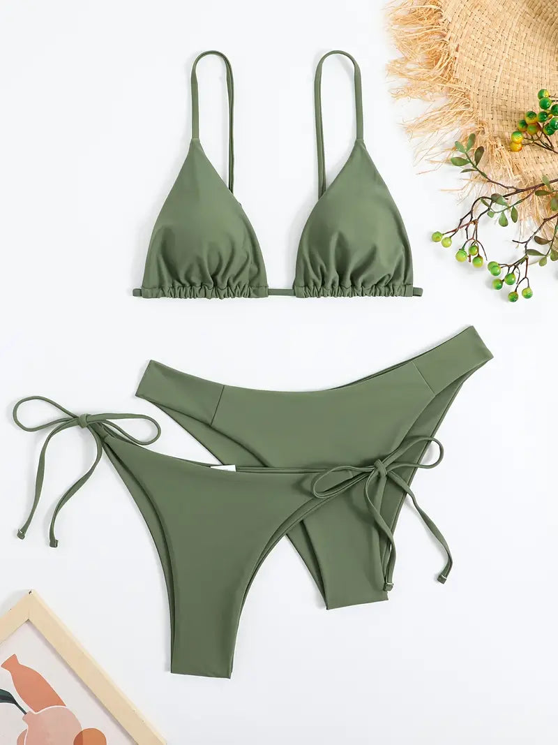 Maillot de bain 3 pièces de couleur unie