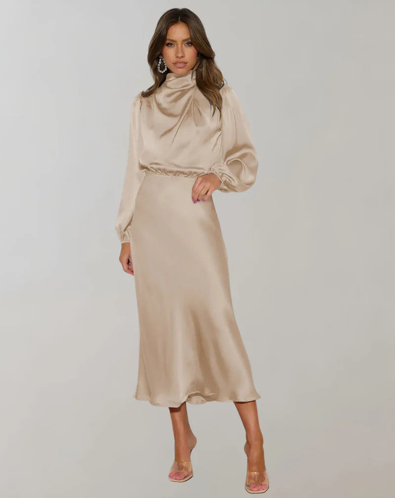 Skylar Long-Sleeved Satin Dress