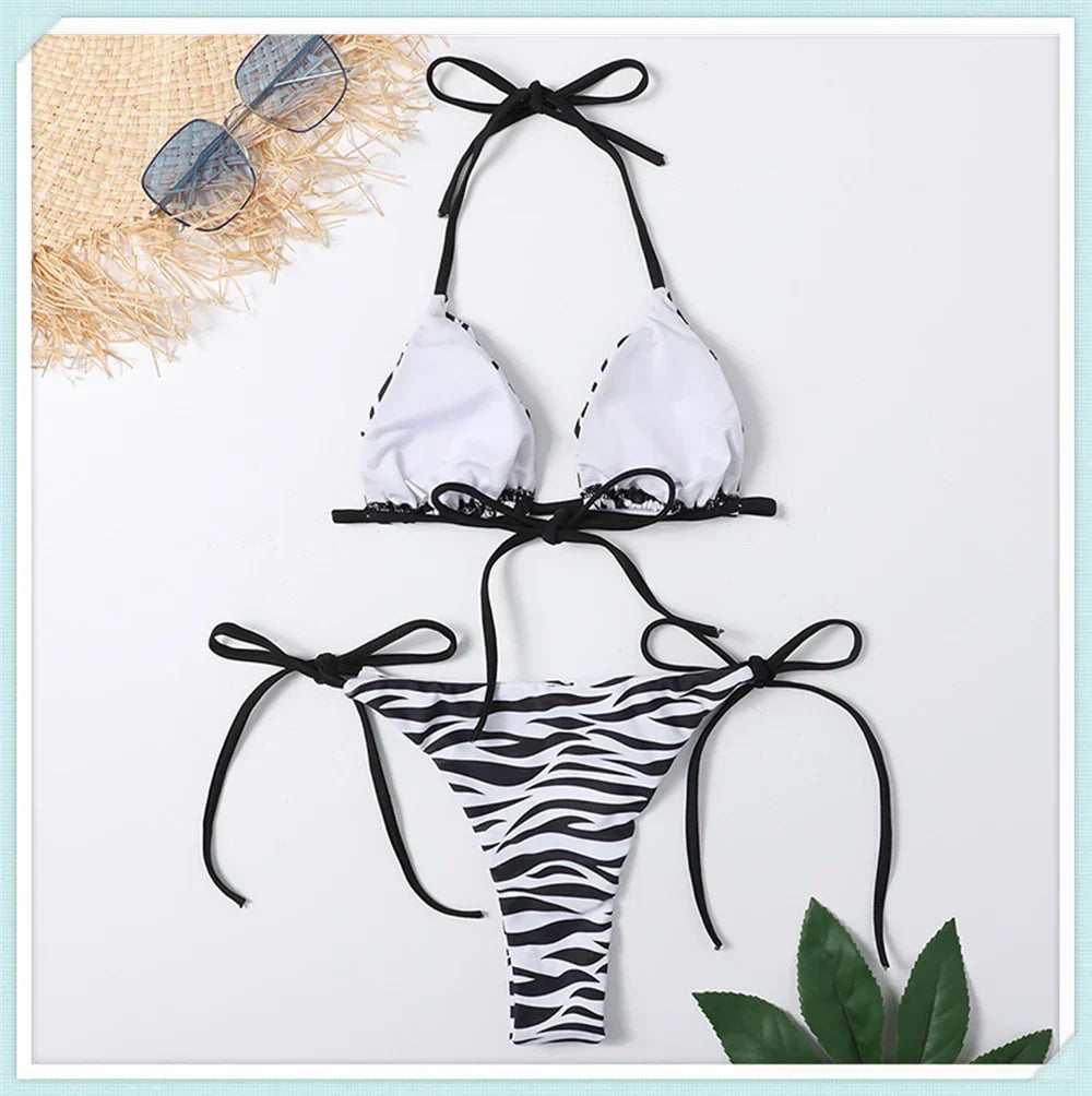 Dath Triantán Priontáil Lása Suas Bikini Set