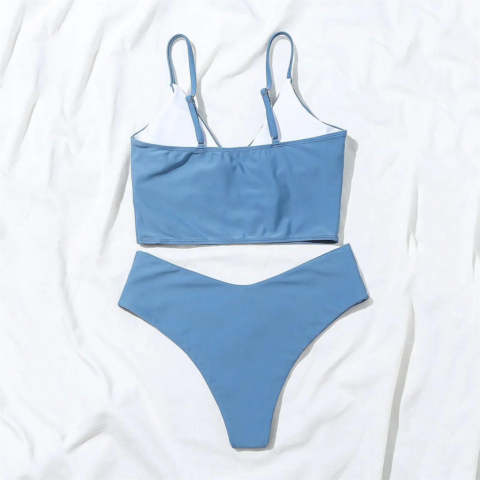 Maillot de bain 2 pièces bleu uni