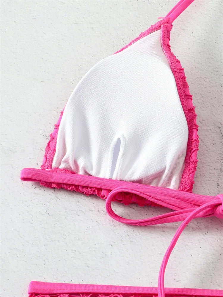 Ensemble bikini rose 3 pièces