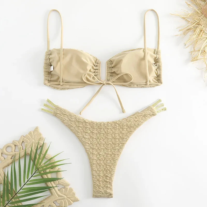 Bikini bandeau texturé