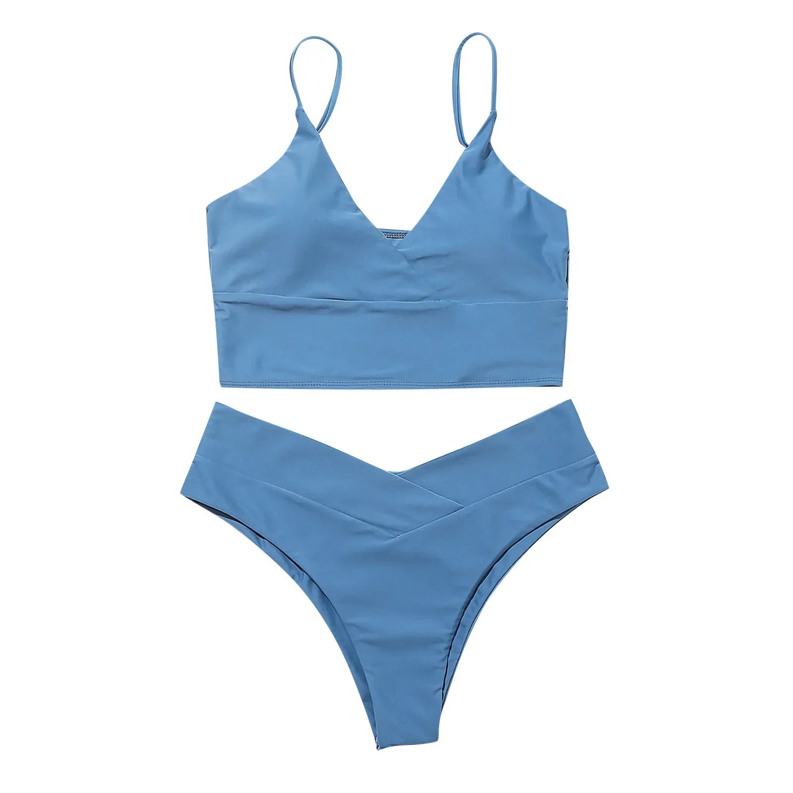 Maillot de bain 2 pièces bleu uni