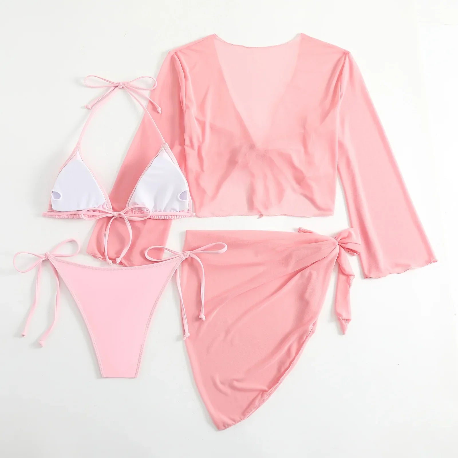 Ensemble bikini rose 4 pièces