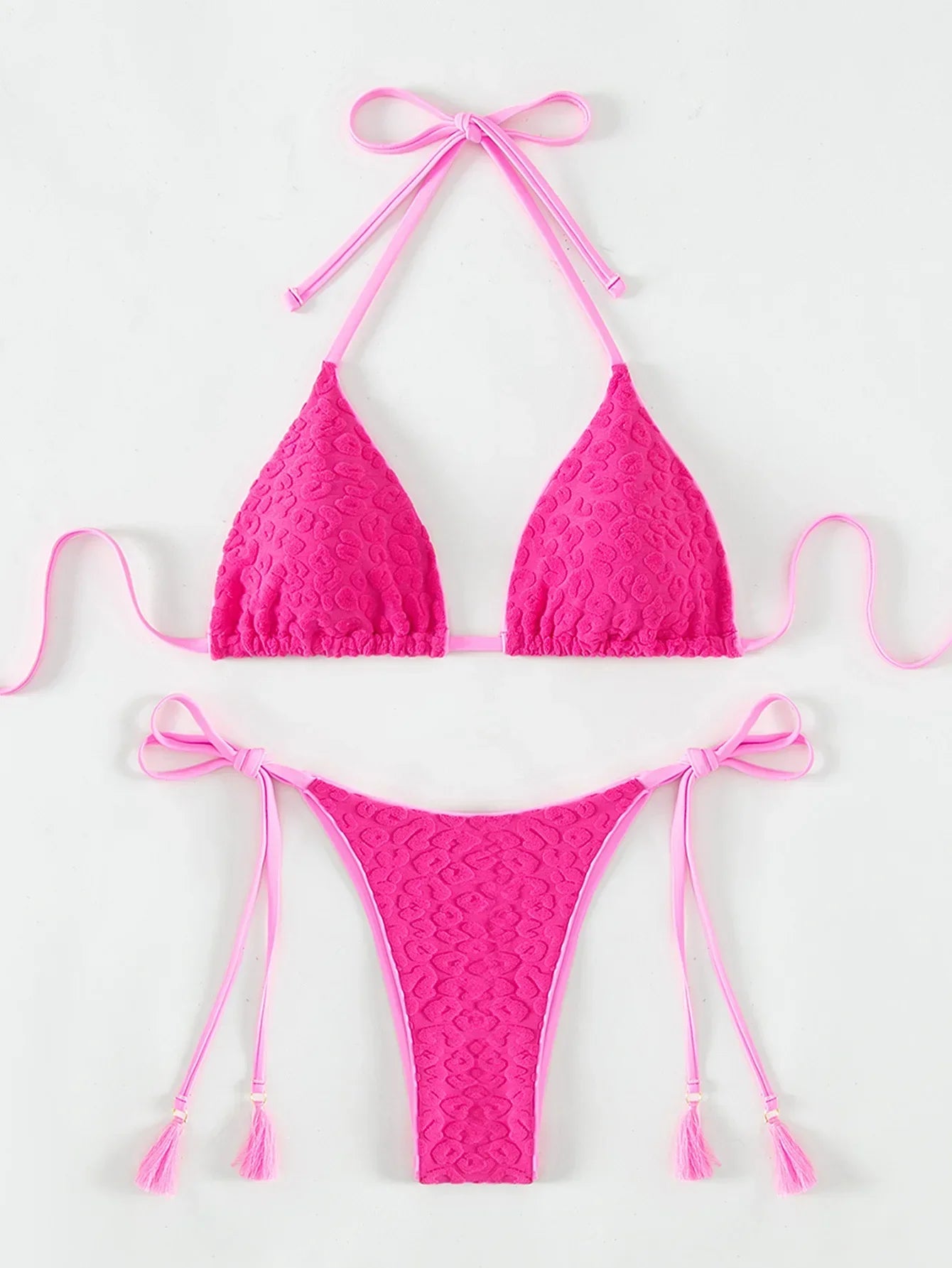 Bikini triangle classique à lacets rose