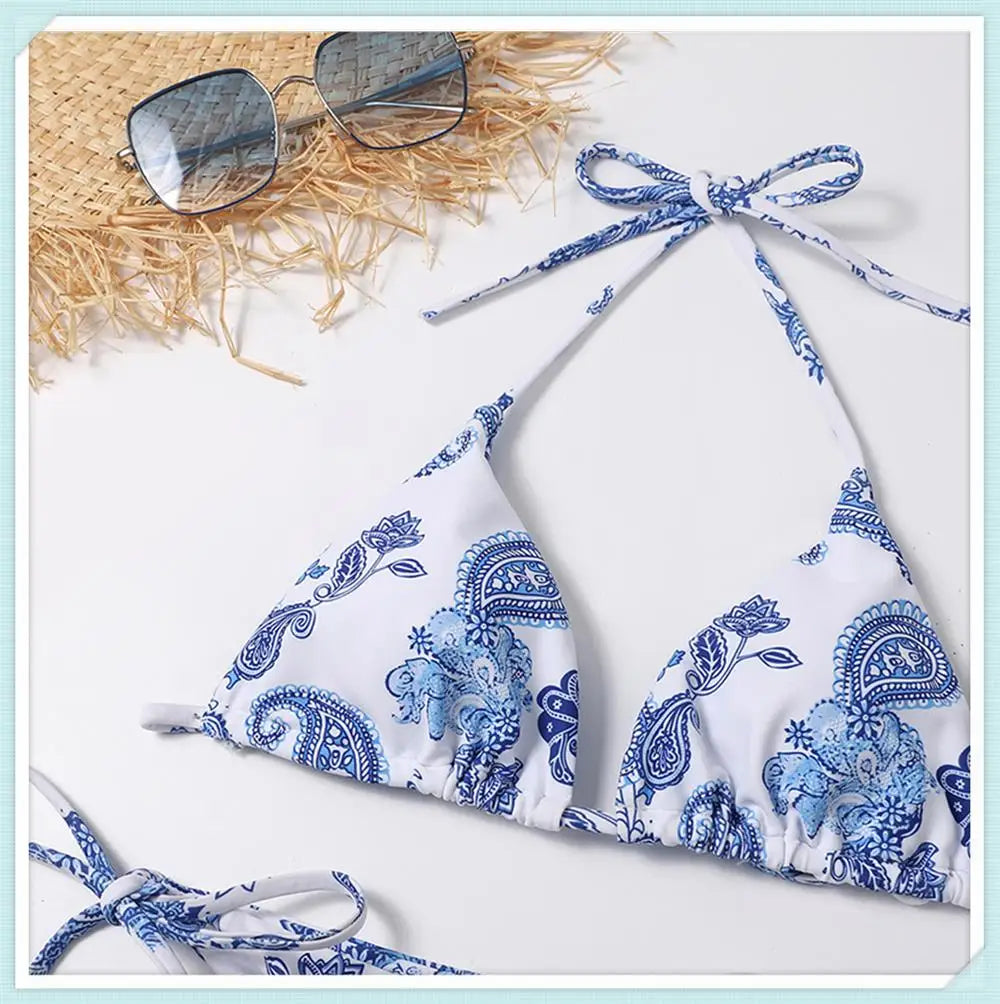 Dath Triantán Priontáil Lása Suas Bikini Set