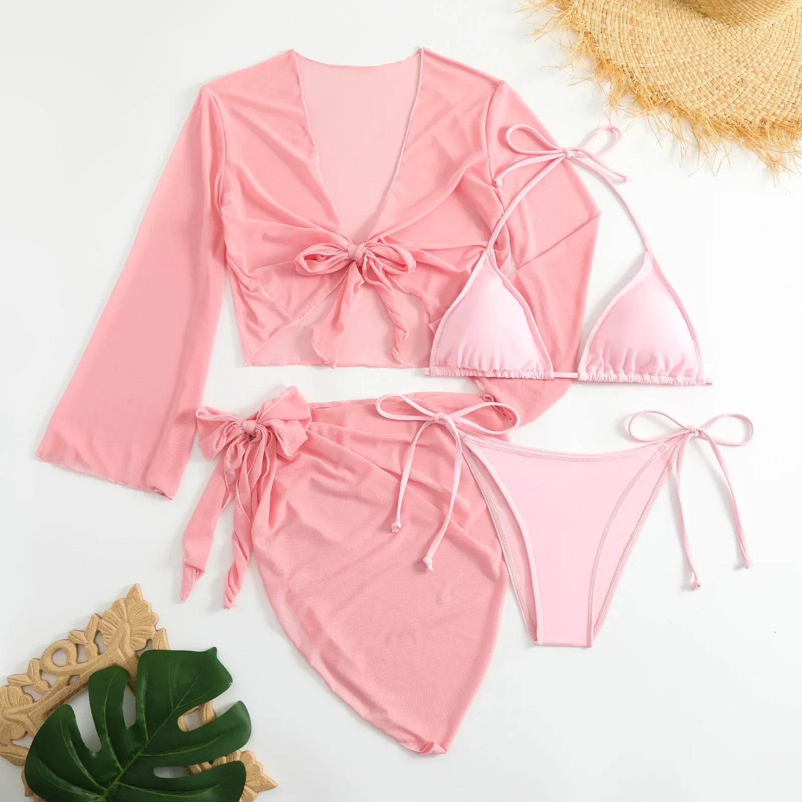 Ensemble bikini rose 4 pièces