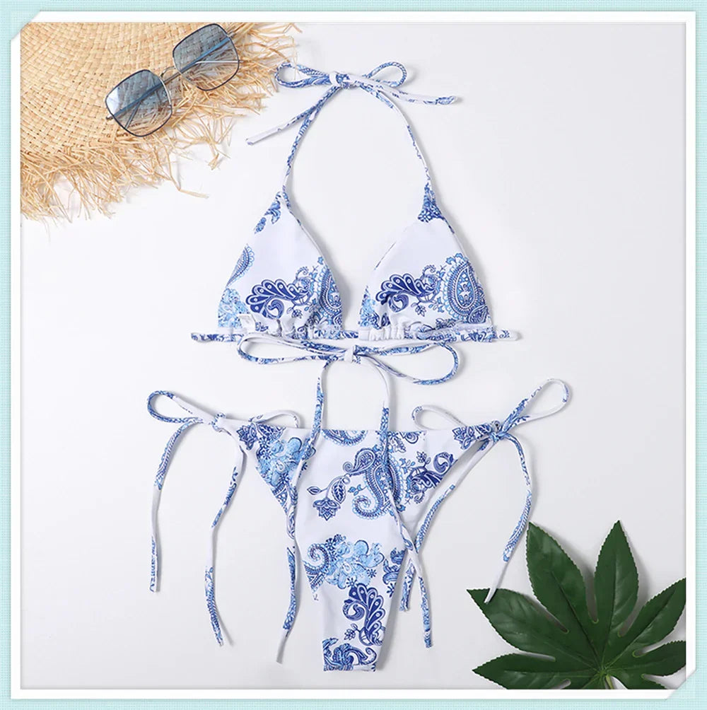 Dath Triantán Priontáil Lása Suas Bikini Set