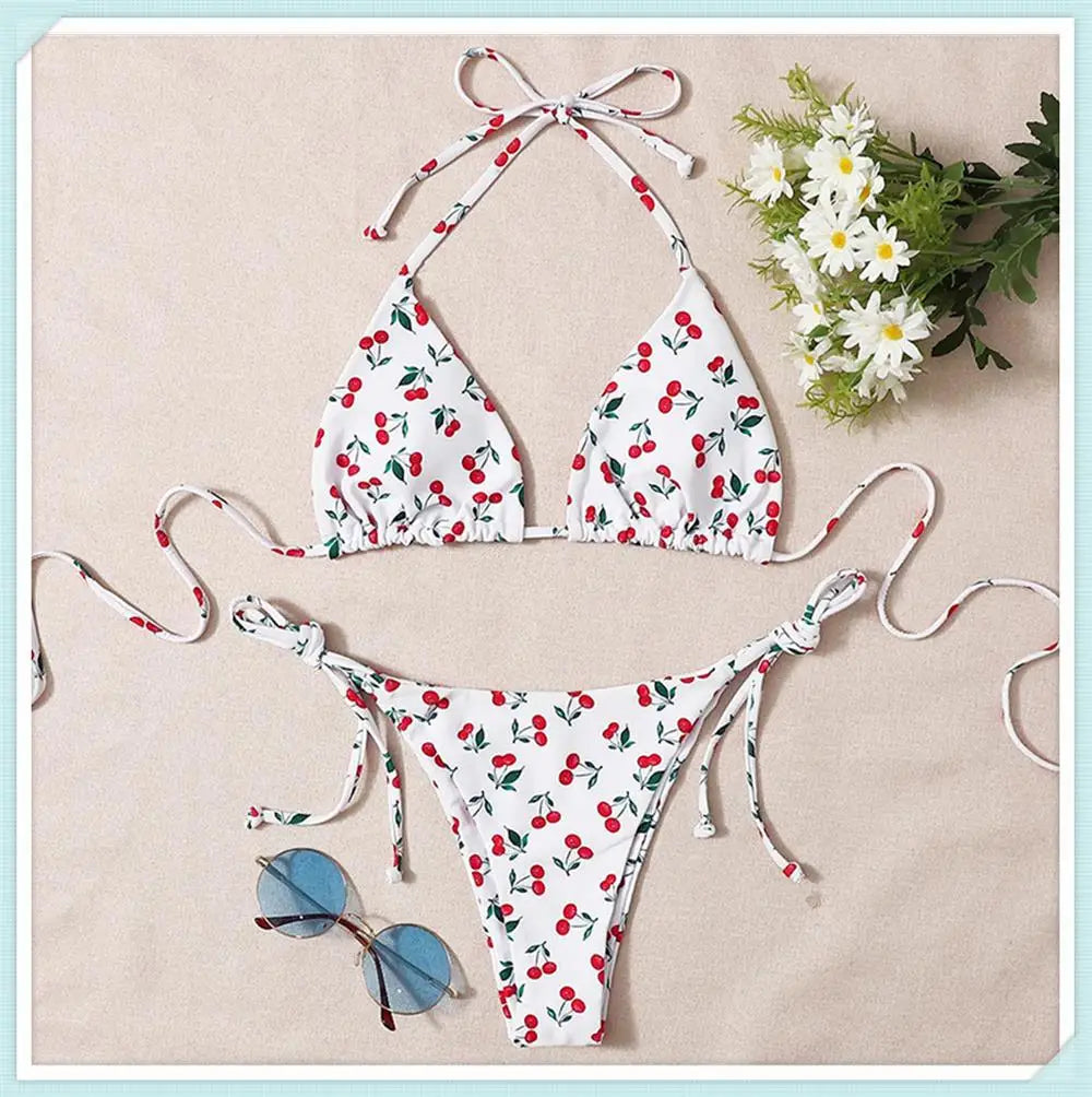 Dath Triantán Priontáil Lása Suas Bikini Set