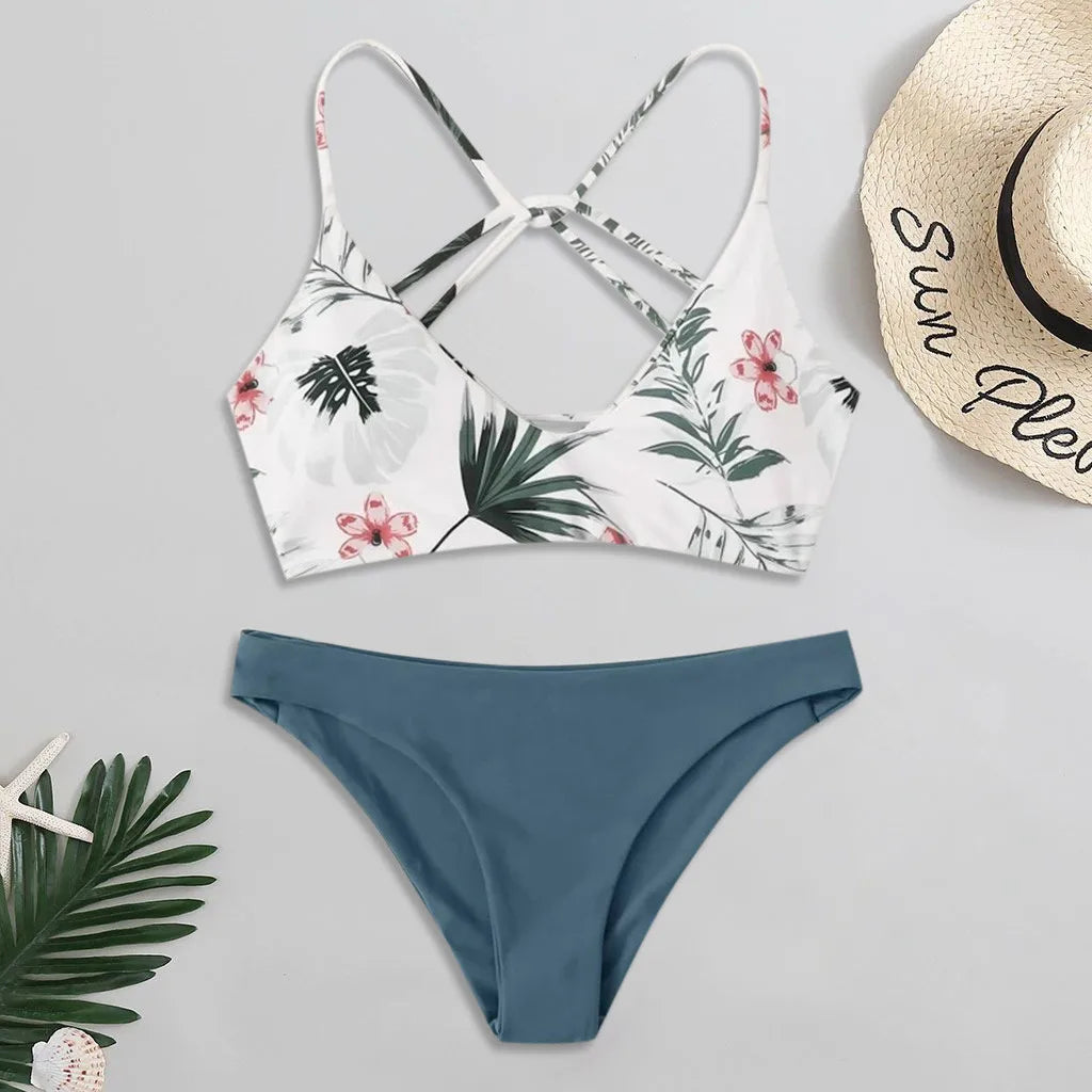 Cló Floral Cross Ar ais 2 Píosa Swimsuit