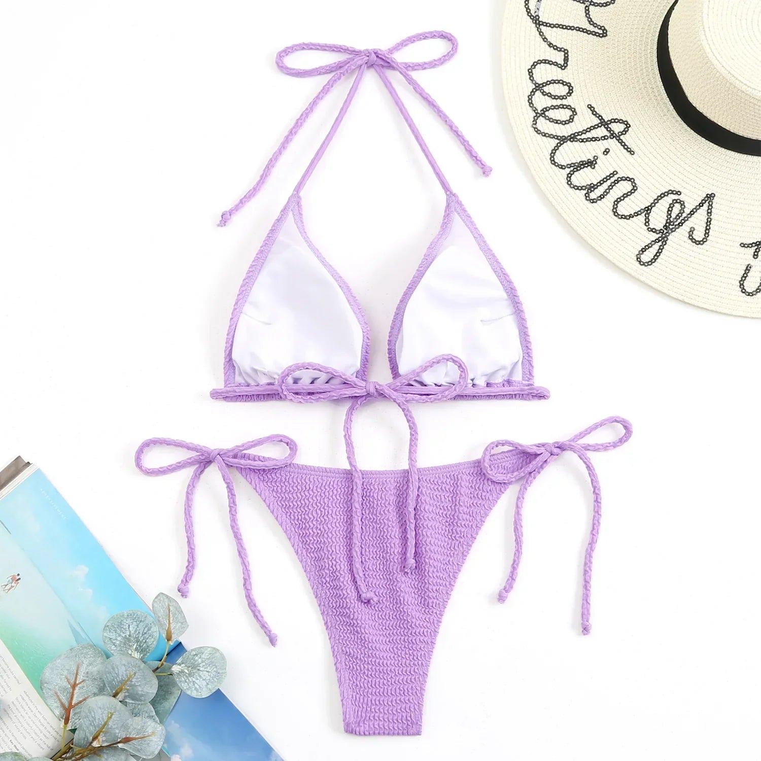 Ensemble bikini triangle coloré à lacets