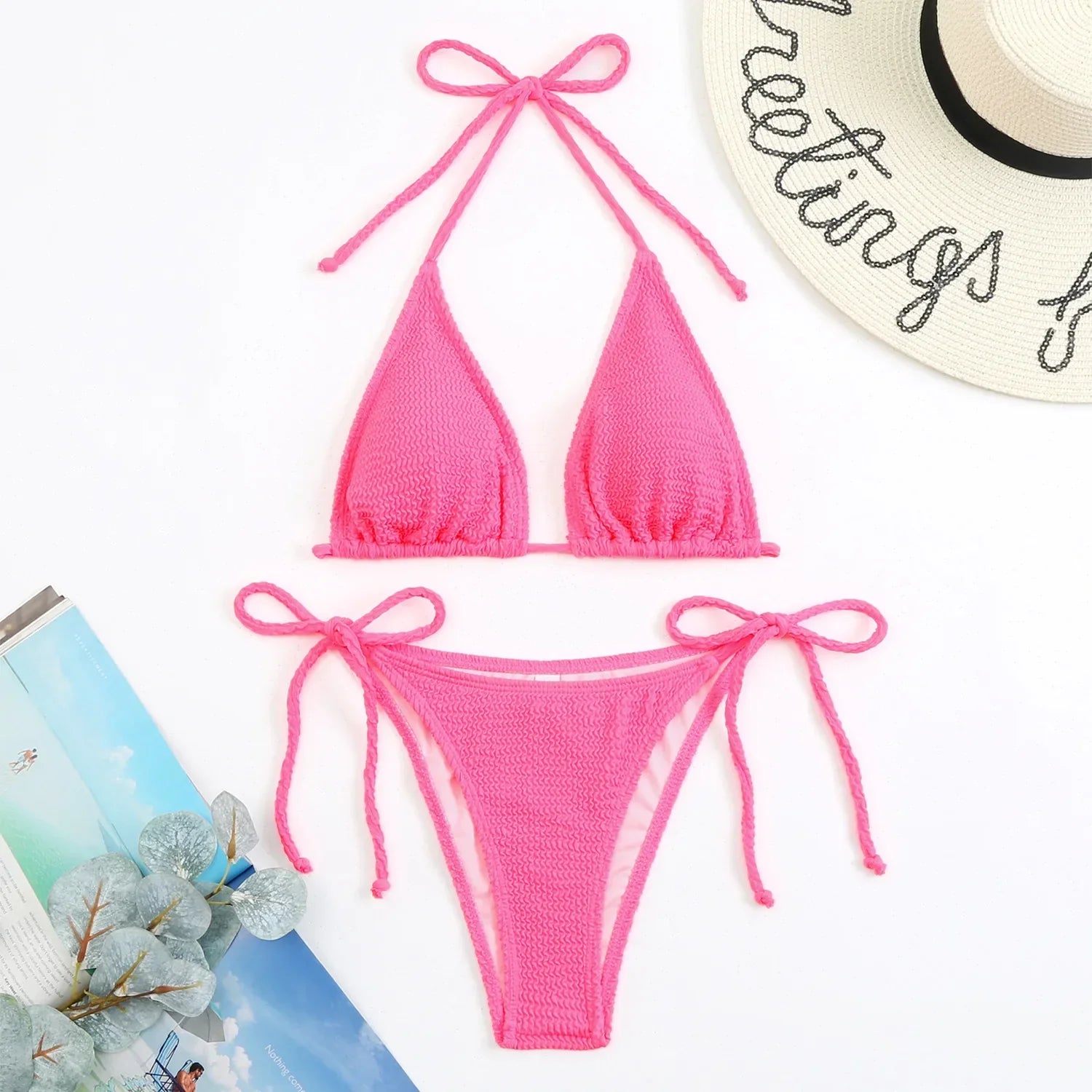 Ensemble bikini triangle coloré à lacets