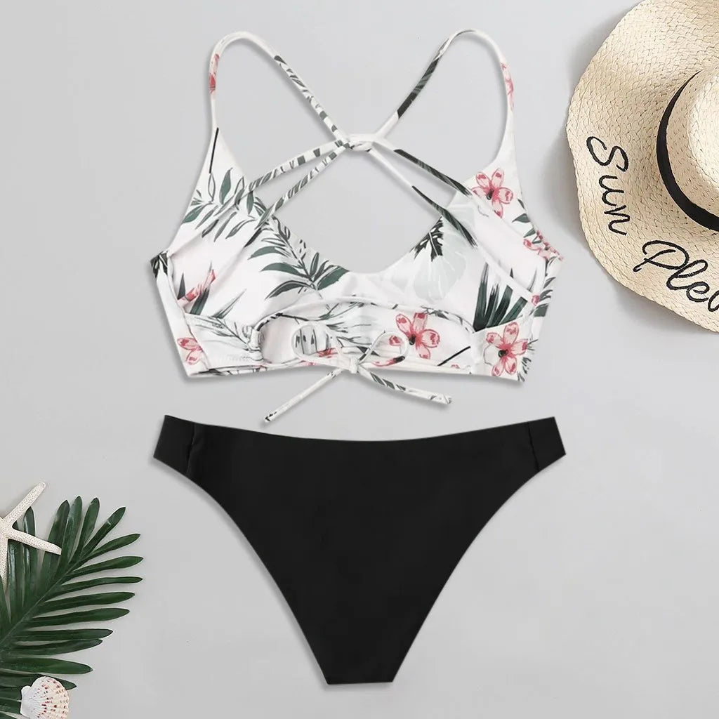 Maillot de bain 2 pièces à imprimé floral et dos croisé