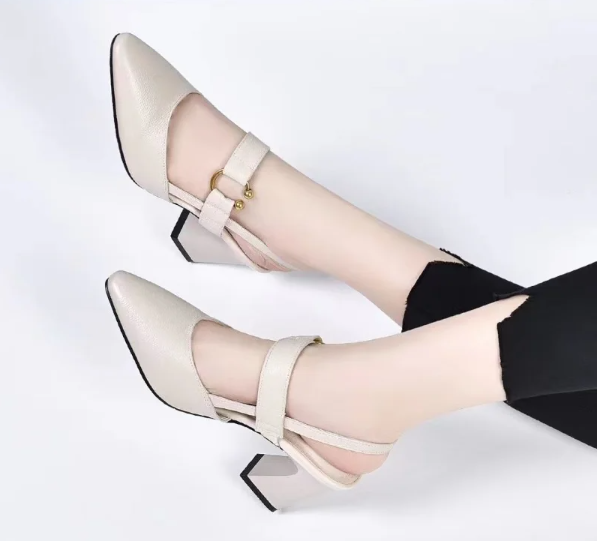 Sandra Point Toe Chunky Heeled Slingback Pumps