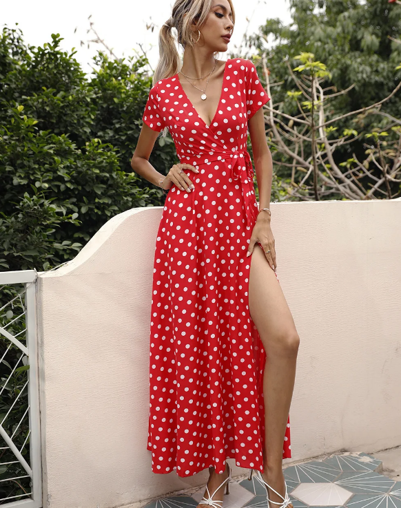 Ariel Printed Polka Dot Casual Dress