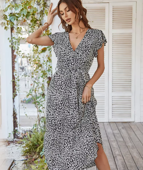 Geraldine V-neck Printed Long Dress