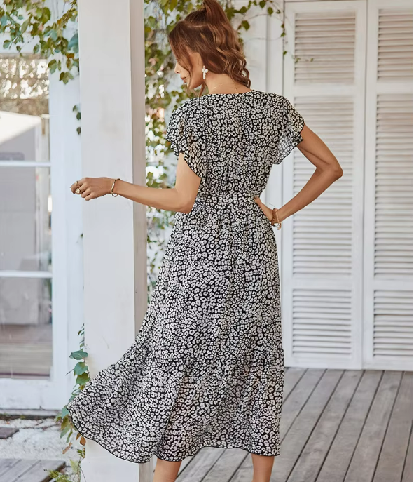 Geraldine V-neck Printed Long Dress