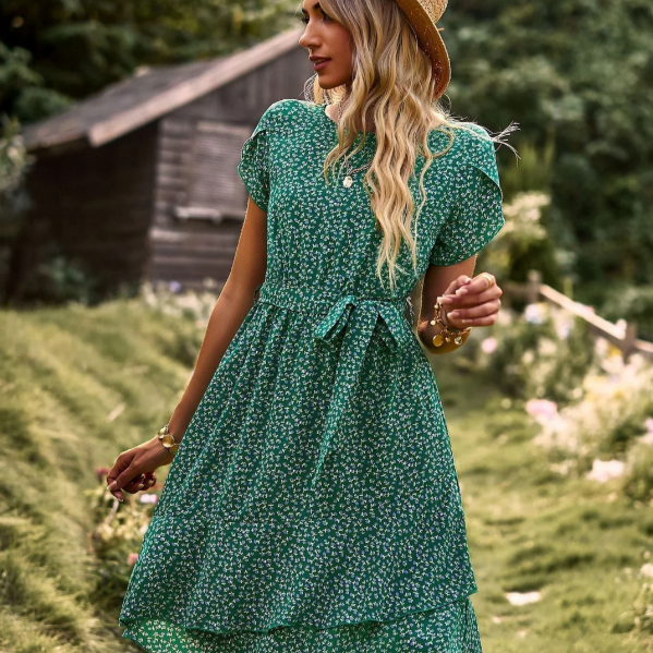 Robe mi-longue à imprimé fleuri Charlotte