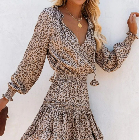 Alicia Leopard Print Boho Dress