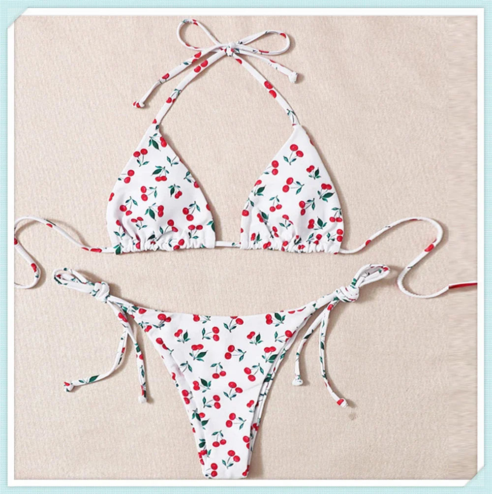 Dath Triantán Priontáil Lása Suas Bikini Set