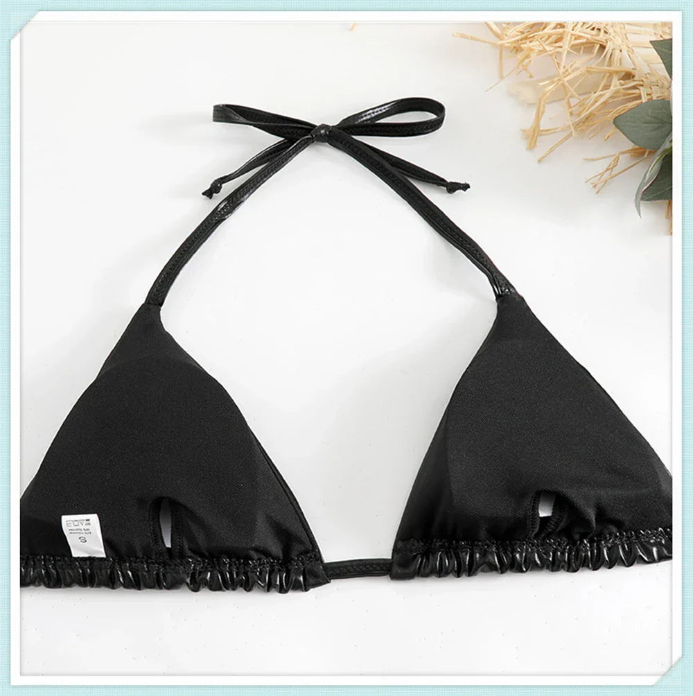 Ensemble bikini triangle métallique à lacets