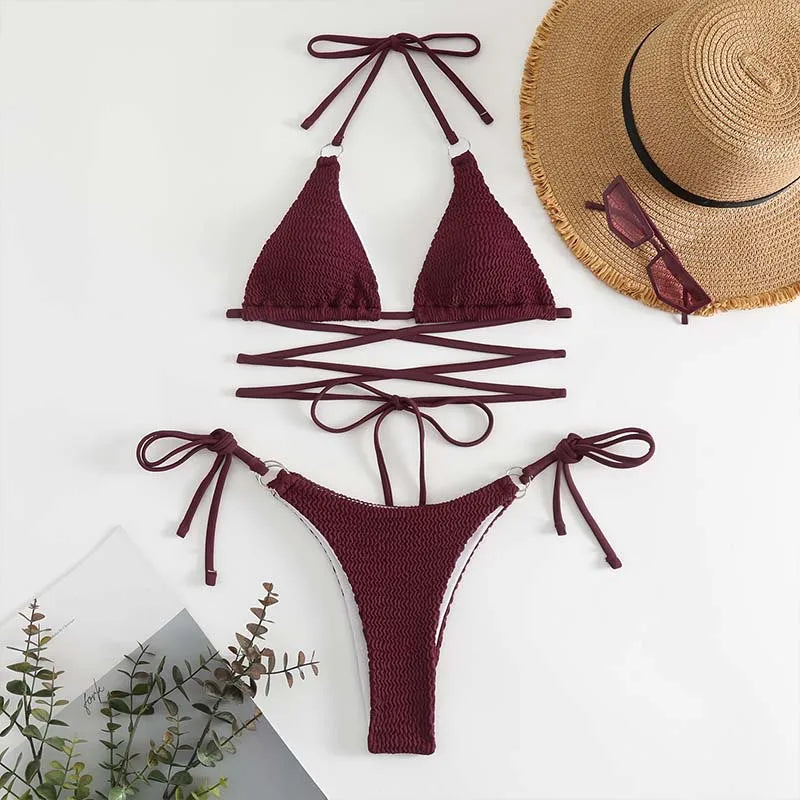 Bikini à lacets croisés