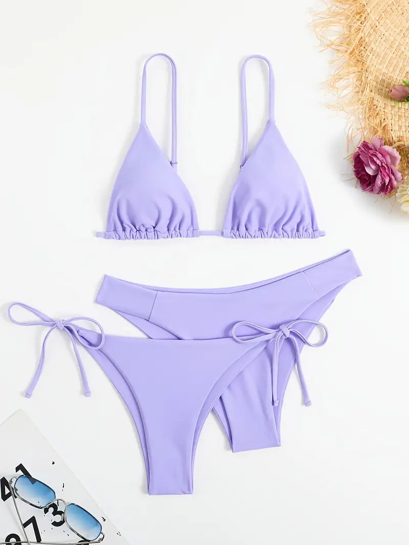 Maillot de bain 3 pièces de couleur unie