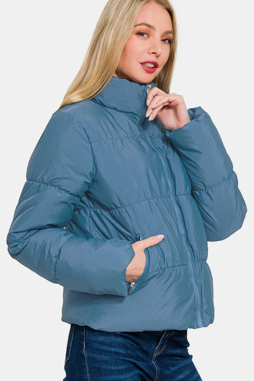 Zianna Zip Up Turtleneck Puffer Jacket with Pockets