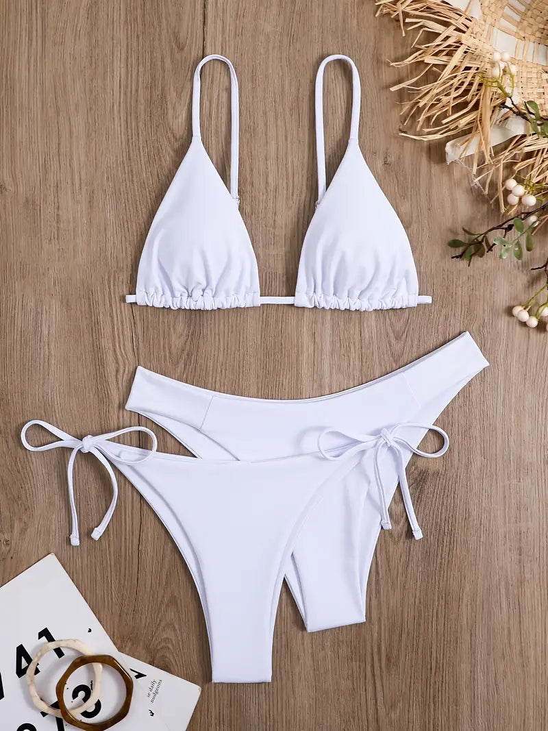 Maillot de bain 3 pièces de couleur unie